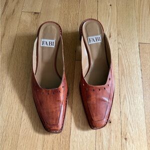 Vintage Square FABI Brown Leather Mules